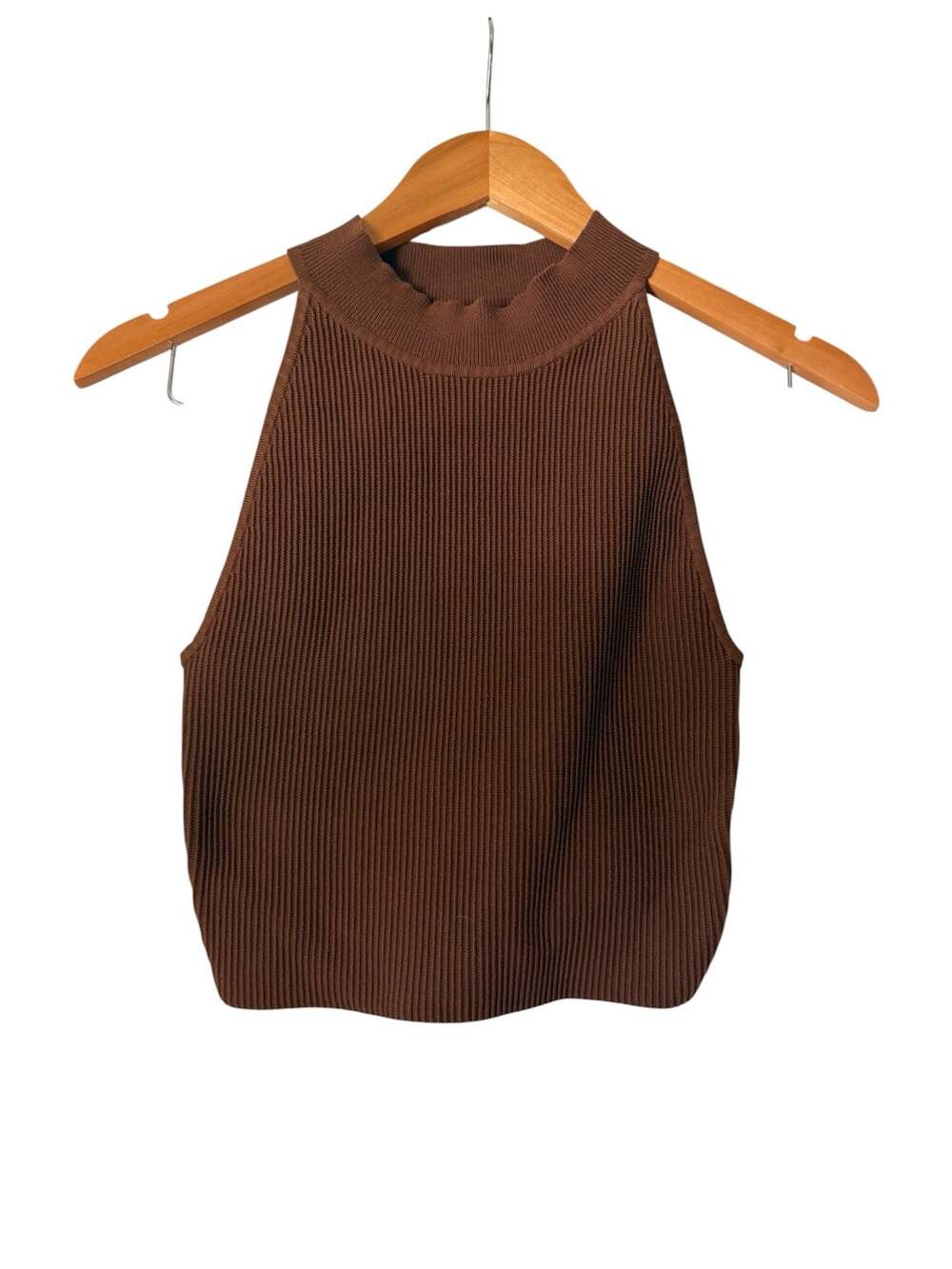 Babaton Sculpt Knit High-Neck Ribbed Crop Tank Top